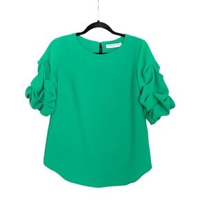 Amanda Uprichard Green Puff Sleeve Blouse Women Size S